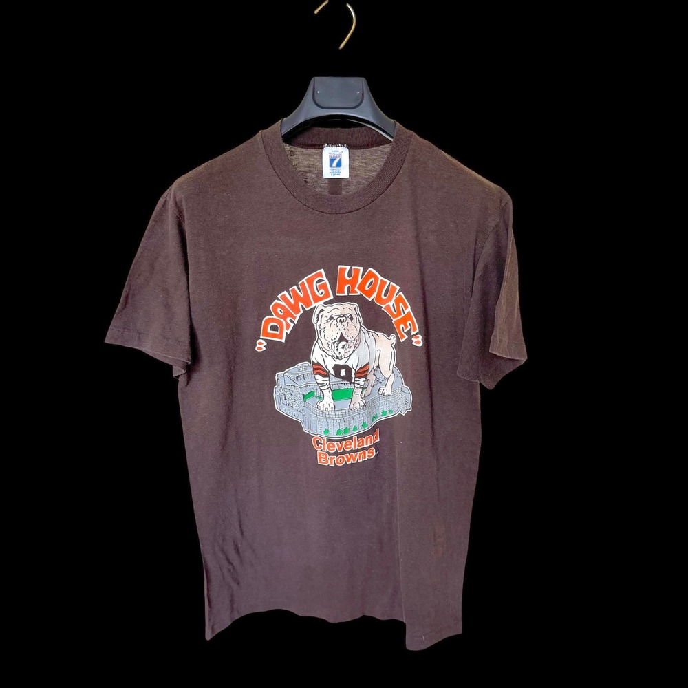 Vintage Logo 7 Cleveland Browns Dawg House T-Shirt Mens Large Brown USA Made